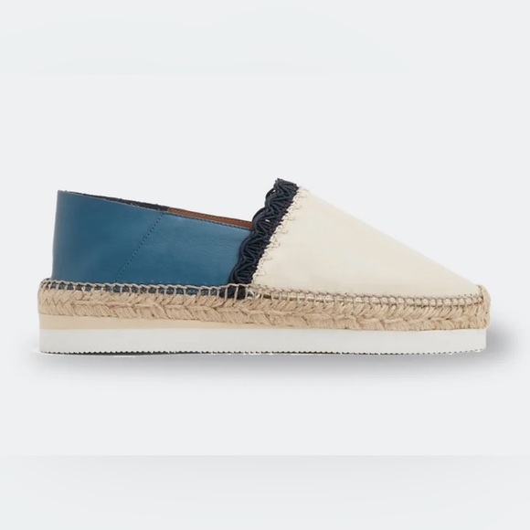 NEW See by Chloé Glyn Espadrille Flat Platform Sz 38 Cream Blue Convertible - Picture 1 of 13